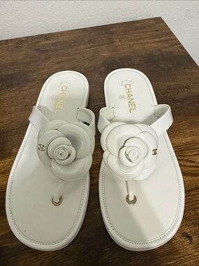 CHANEL White Camellia Sandals NEW